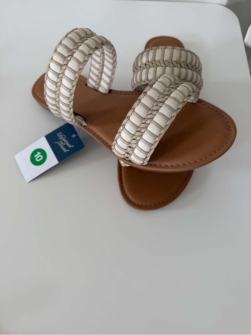 Universal Thread Braided Double-Strap Sandals in White and Brown
